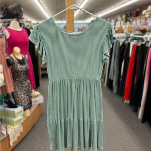 Olivia Rae Ladies MED Green and White Striped Dress